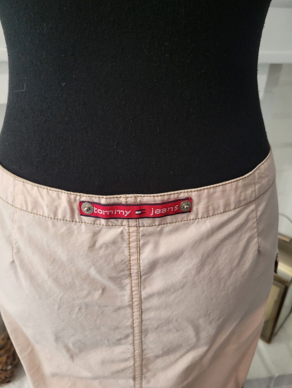 Vintage Y2k Tommy Hilfiger Blush Pink Cargo Low Rise Tie Front Maxi Skirt Size 7 - Picture 4 of 12